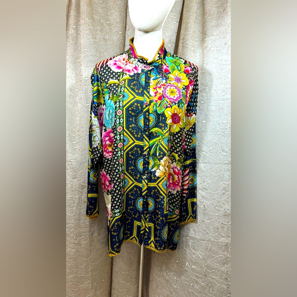 Johnny Was Floral Fagan Josie Geometric Blouse - Multicolor Size XS